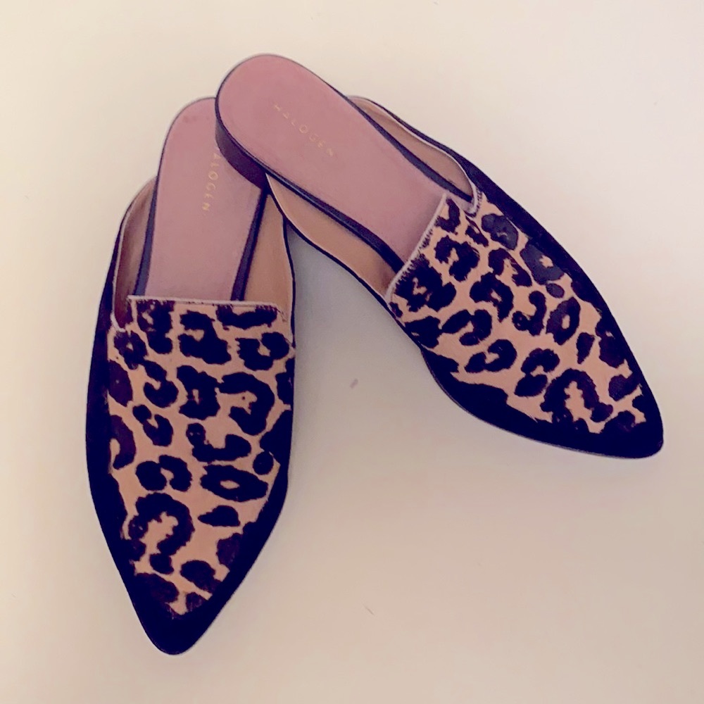 Halogen calf hair mules